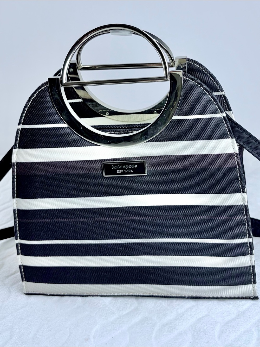 Vintage 90s Kate Spade Y2K Striped Mini Bag silver Swing Handles 90s minimalism